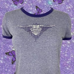 Y2K Harley Davidson Purple Ringer Tee